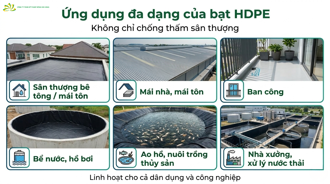 ứng dụng bạt hdpe chống thấm sân thượng