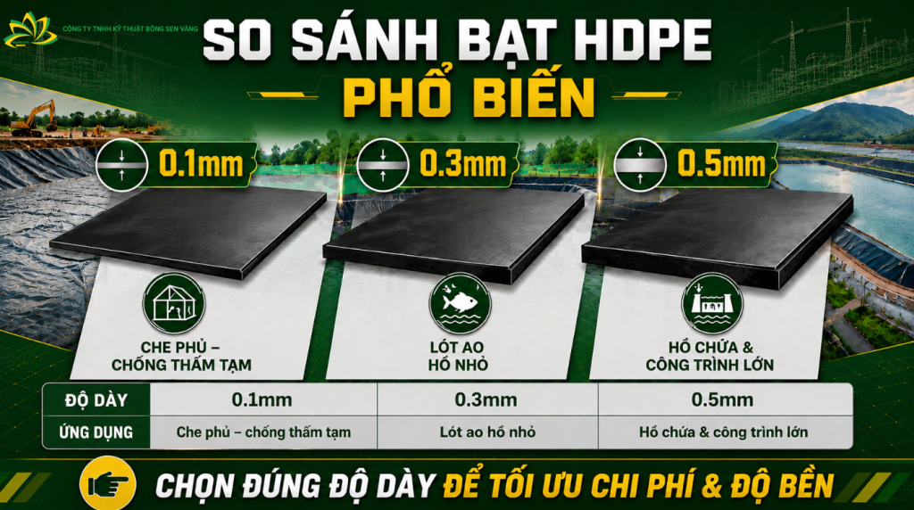 So sánh bạt HDPE 0.1mm với các độ dày phổ biến khác