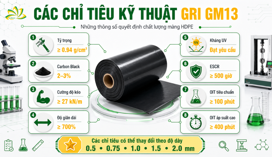 Các chỉ tiêu kỹ thuật chính của tiêu chuẩn GRI GM13